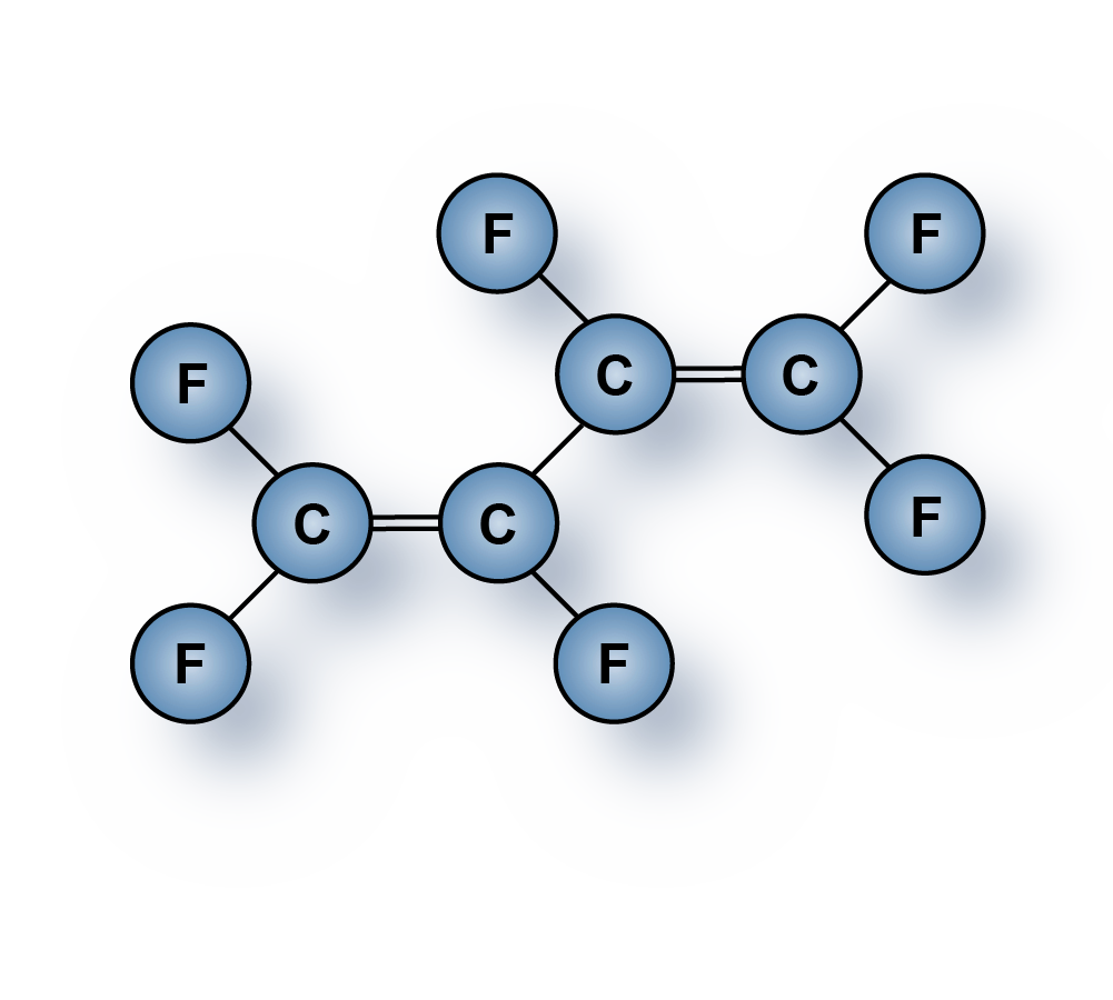 Hexafluoro-1,3-butadiene (C4F6) gas molecules for sale