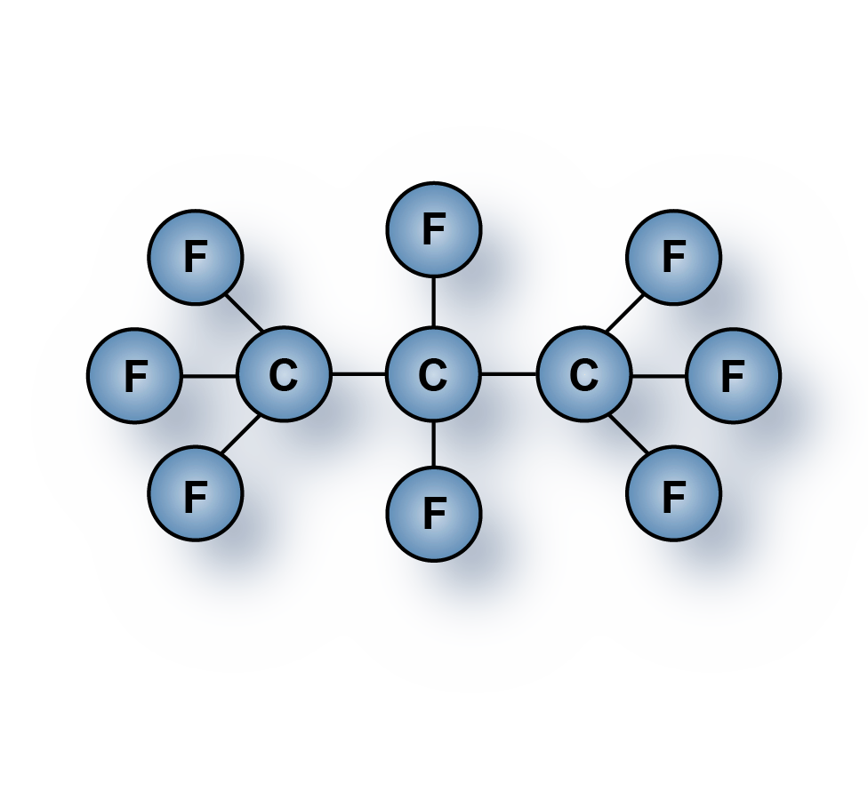 Octafluoropropane (C3F8, R218, HC-218) gas molecules for sale