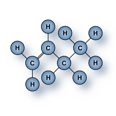 1-Butene (C4H8) gas molecules