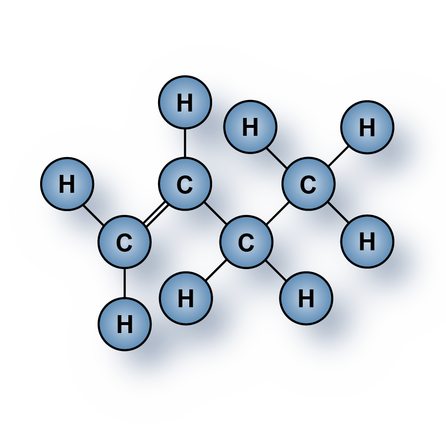1-Butene (C4H8) gas molecules