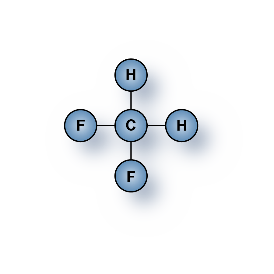 Difluoromethane gas (CH2F2, R32, HFC-32) molecules for sale