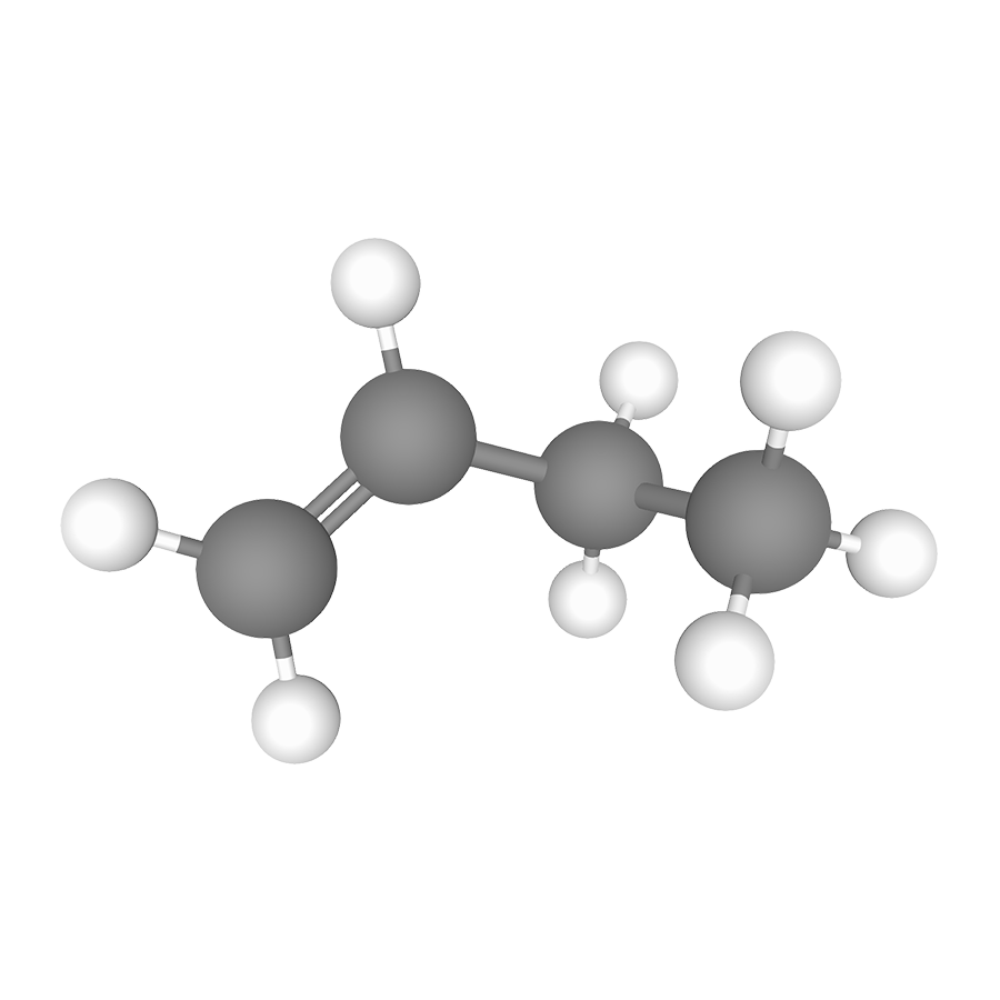 1-Butene (C4H8) gas molecules